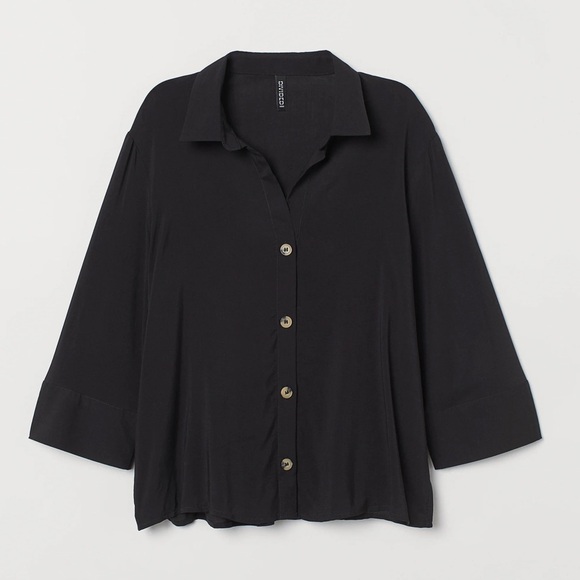 H&M semi sheer black button down collared  shirt /‎ blouse 2 - Picture 1 of 8